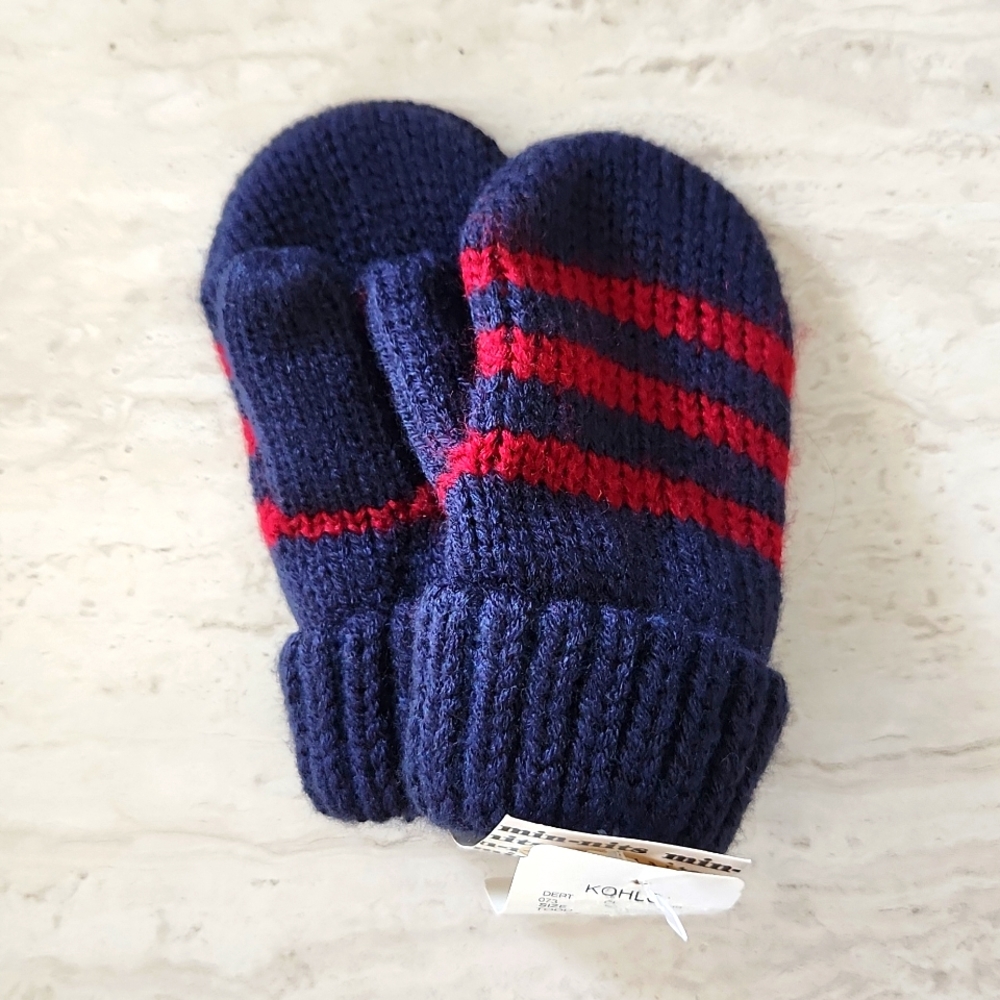 👶NWT Nolan Glove Company Inc. Blue and red striped knit mittens. Size Toddler.
